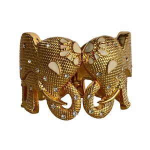 NWOT Lilly Pulitzer Tusk Tusk Elephant Gold Cuff Hinged Bracelet Rhinest…